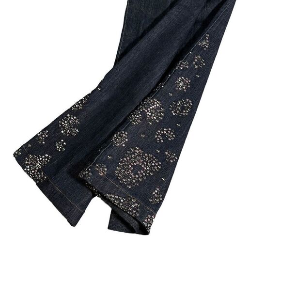 St. John Couture Embellished Straight- Leg Denim Jeans Rhinestones Mid-Rise Sz 8 - Picture 4 of 9